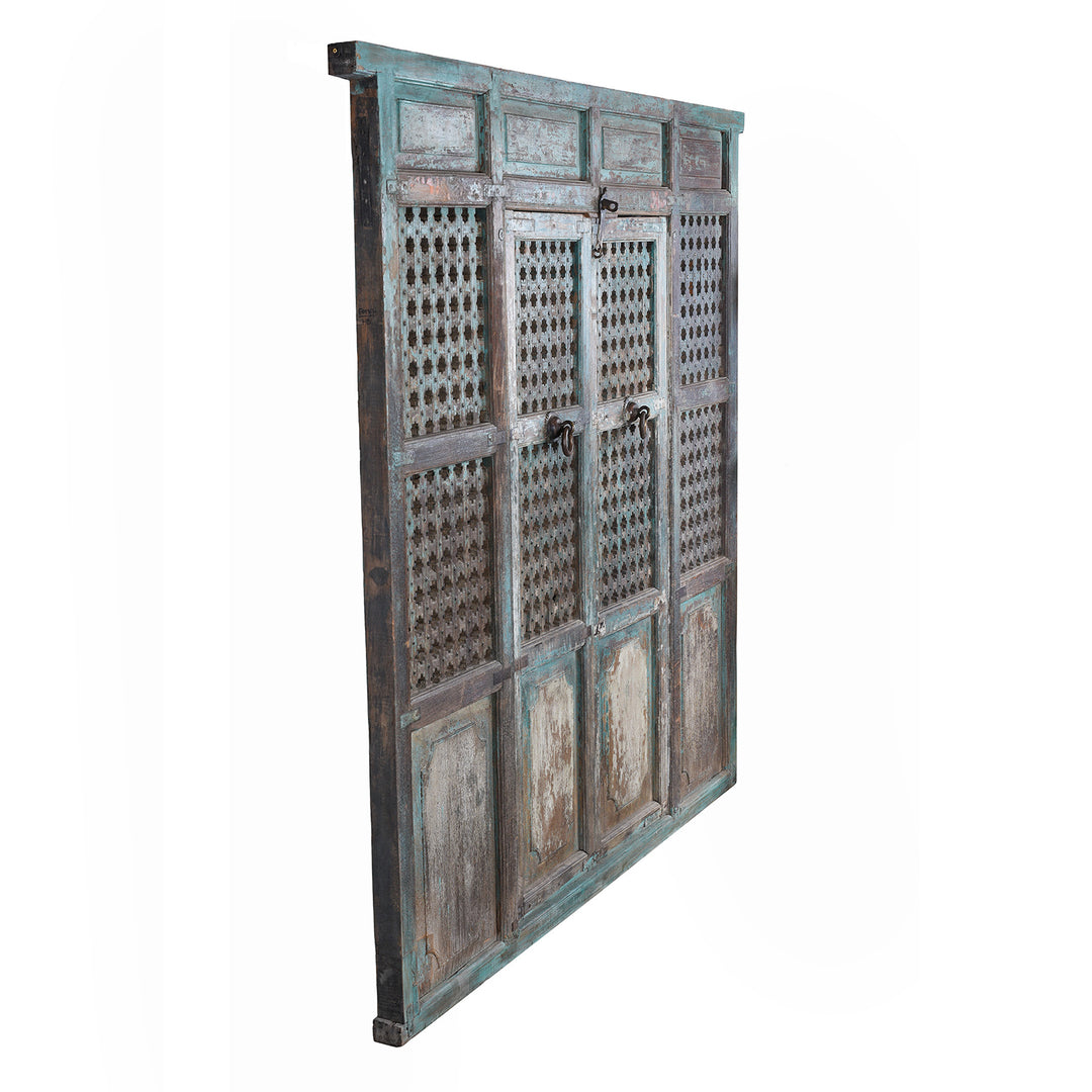 Angled VIew Of Antique Indian Painted Door & Divider Panel | Indigo Antiques