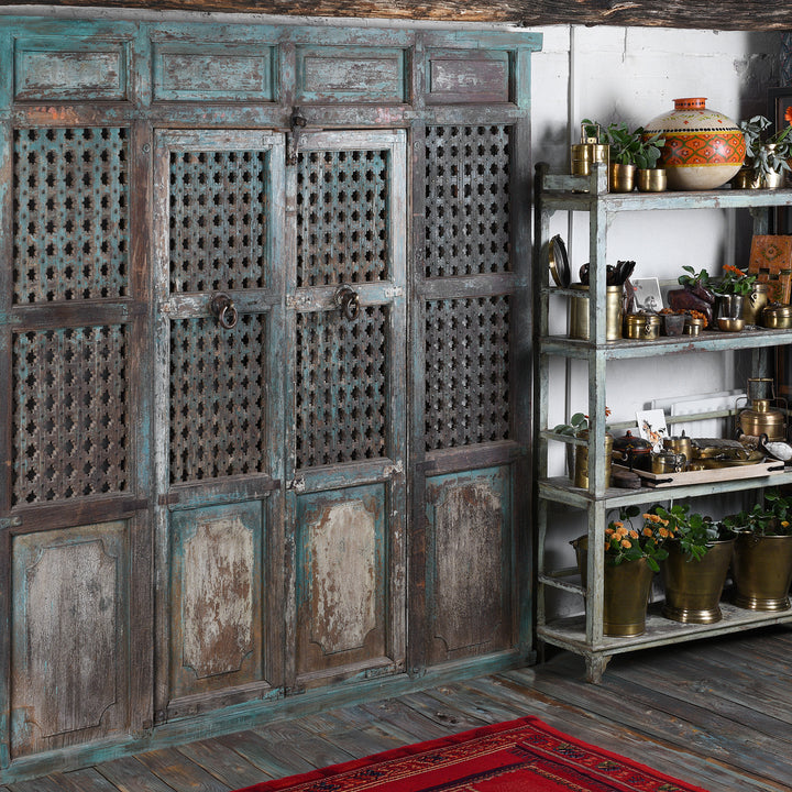 Room Set View Of Antique Indian Painted Door & Divider Panel | Indigo Antiques