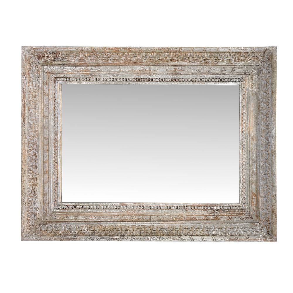 Landscape View Of Carved Mango Wood Mirror With Painted Finish | Indigo Antiques