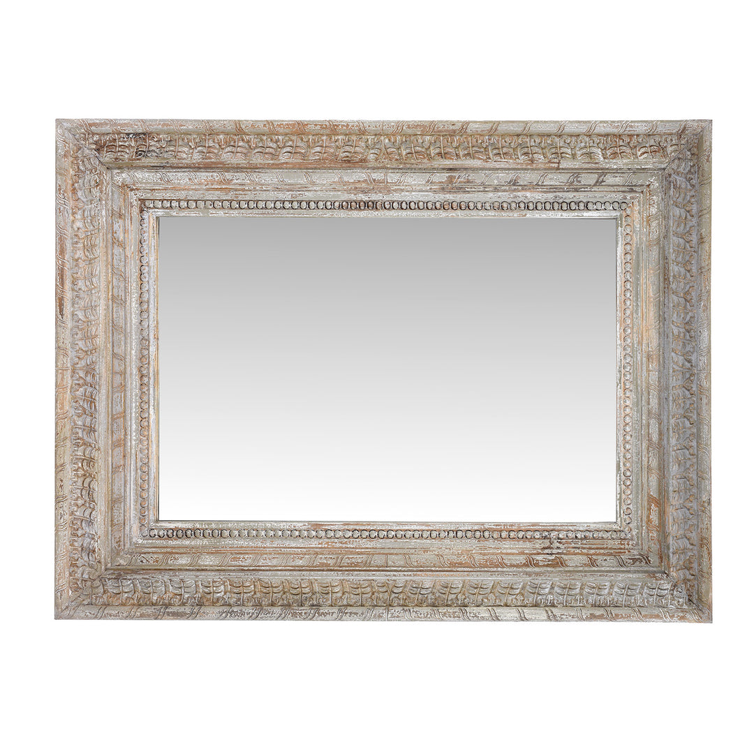 Landscape View Of Carved Mango Wood Mirror With Painted Finish | Indigo Antiques