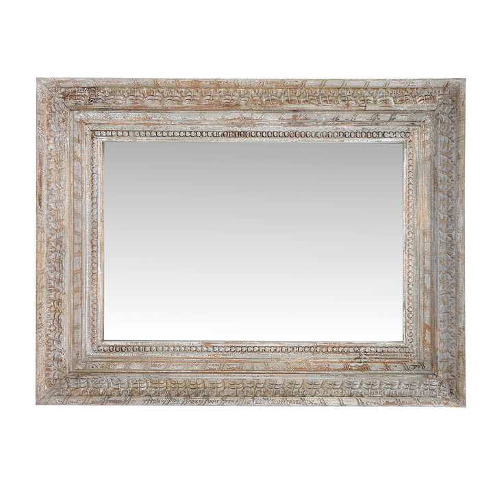 Landscape View Of Carved Mango Wood Mirror With Painted Finish | Indigo Antiques