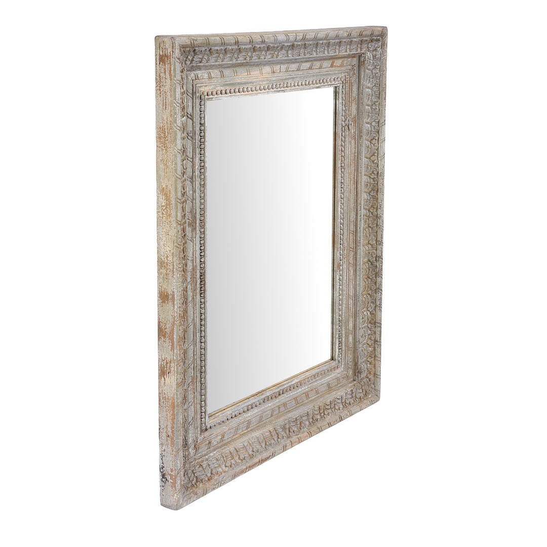 Angled VIew Of Carved Mango Wood Mirror With Painted Finish | Indigo Antiques