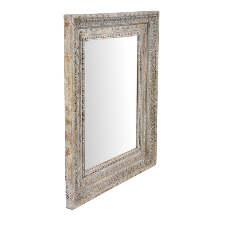 Angled VIew Of Carved Mango Wood Mirror With Painted Finish | Indigo Antiques