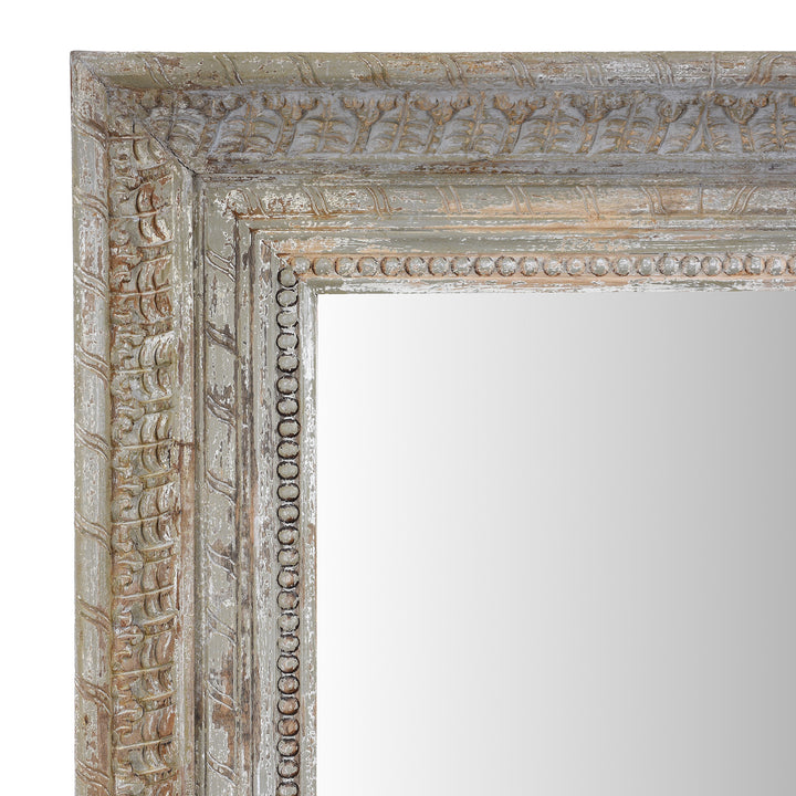 Corner Detail From Carved Mango Wood Mirror With Painted Finish | Indigo Antiques
