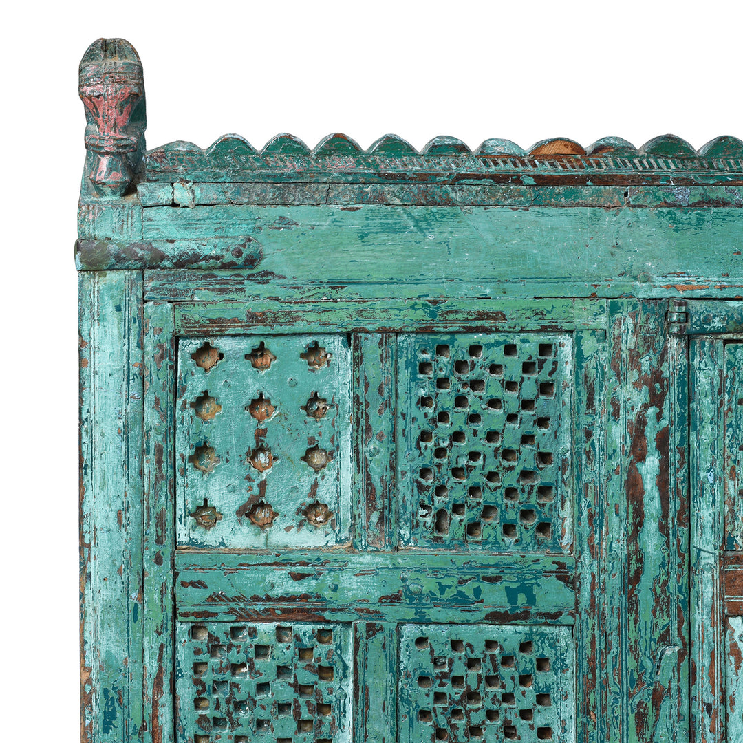 Corner Detail From Antique Indian Green Painted Majus | Indigo Antiques