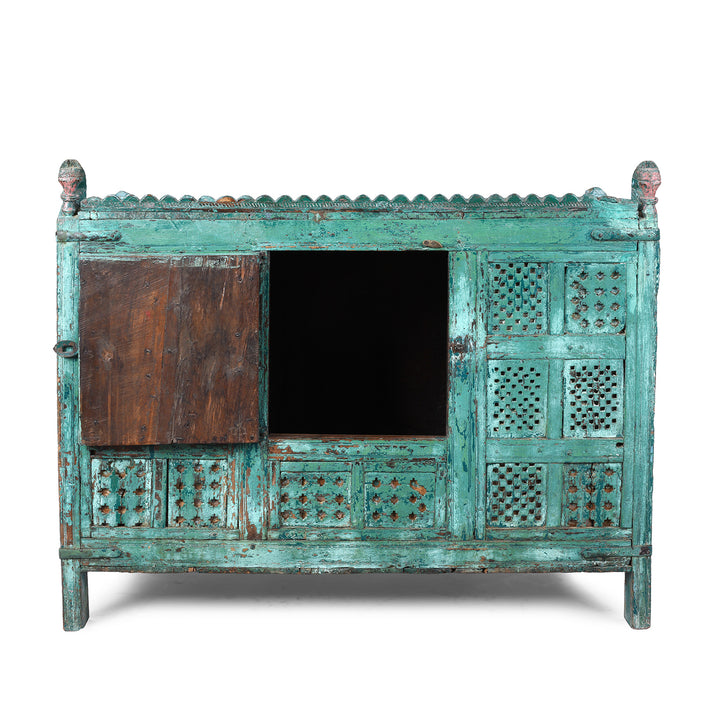 Open Doors View Of Antique Indian Green Painted Majus | Indigo Antiques