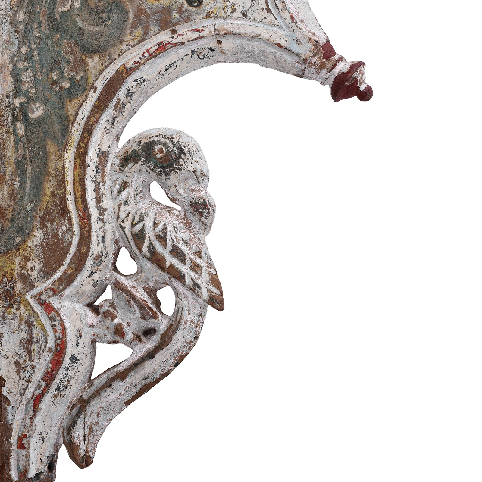 Carved Parrot Detail From Antique Indian Painted Triple Arch | Indigo Antiques