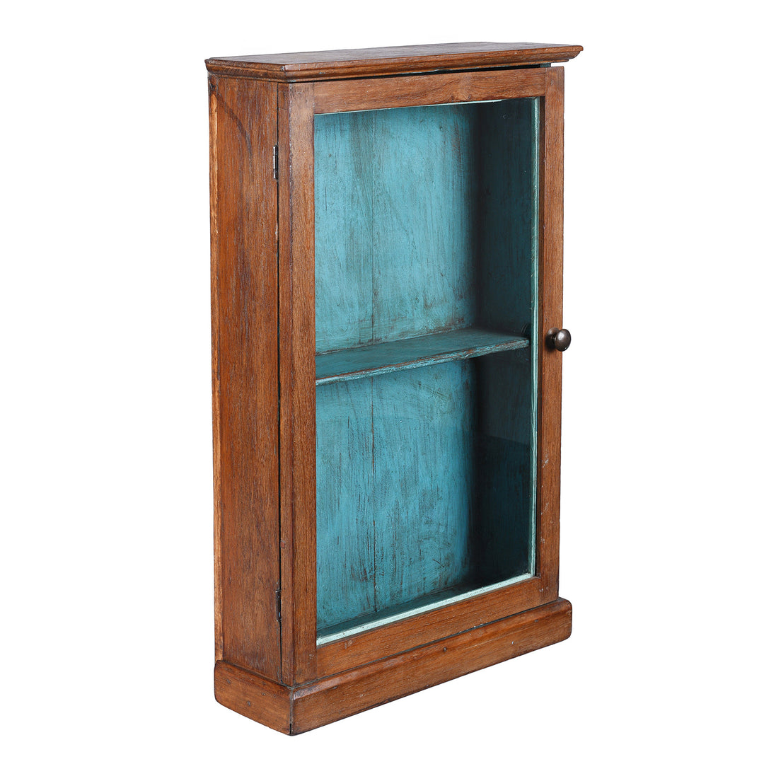 Angled VIew Of Antique Glazed Teak Wall Cabinet  | Indigo Antiques