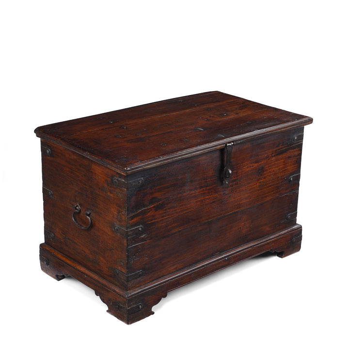 Angled View Of Antique Indian Iron Bound Chest | Indigo Antiques