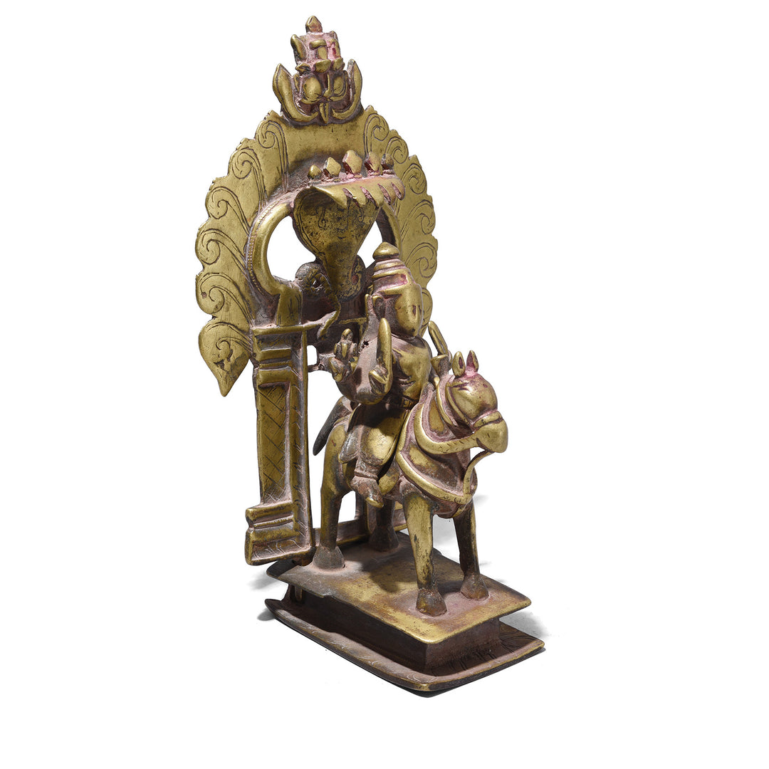 Angled VIew Of Antique Indian Brass Khandoba On Horse | Indigo Antiques