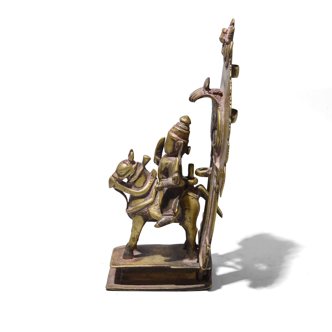 Side View Of Antique Indian Brass Khandoba On Horse | Indigo Antiques