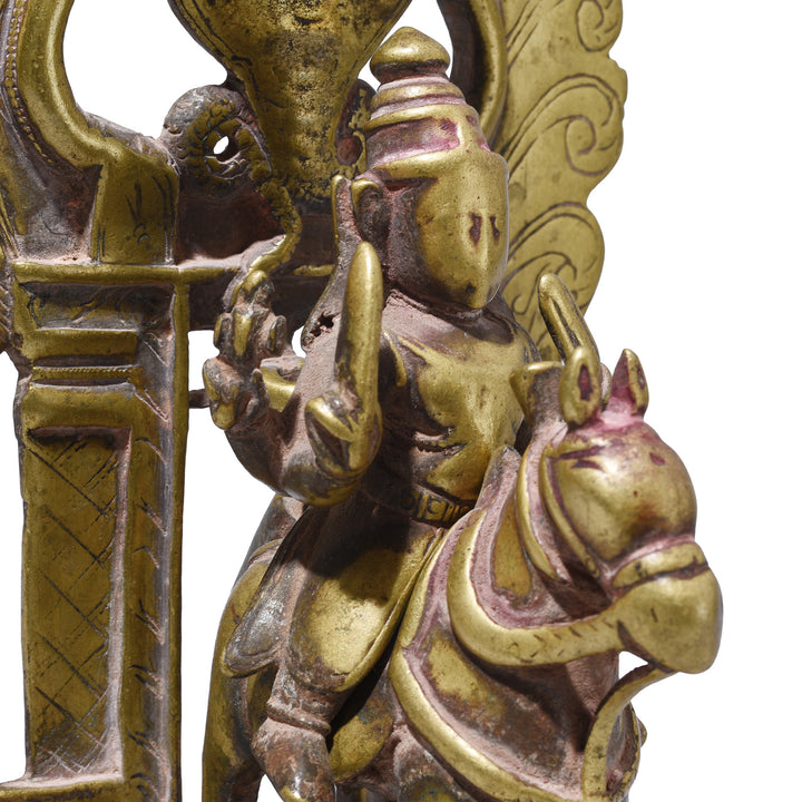 Character Detail From Antique Indian Brass Khandoba On Horse | Indigo Antiques
