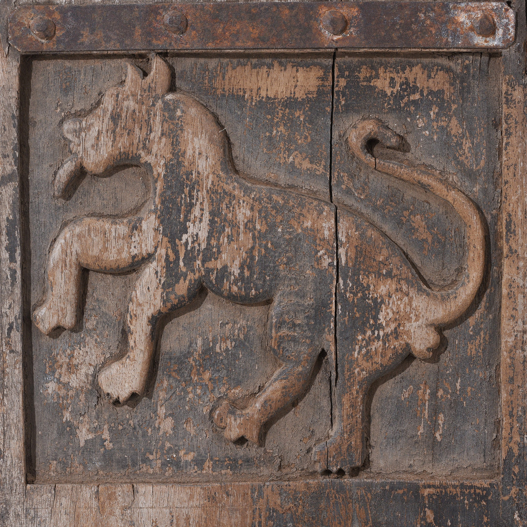 Tiger Carving Detail From Antique Indian Carved Tribal Panel | Indigo Antiques