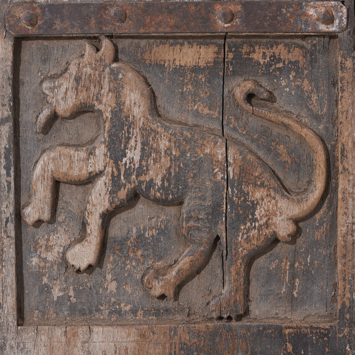 Tiger Carving Detail From Antique Indian Carved Tribal Panel | Indigo Antiques