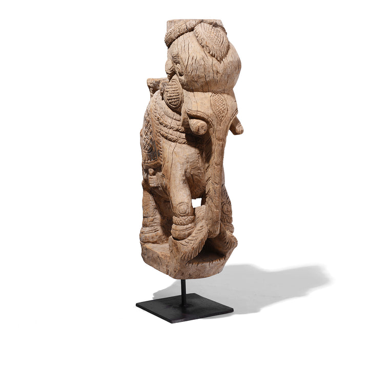 Angled View Of Antique Indian Elephant Corbel On Stand | Indigo Antiques