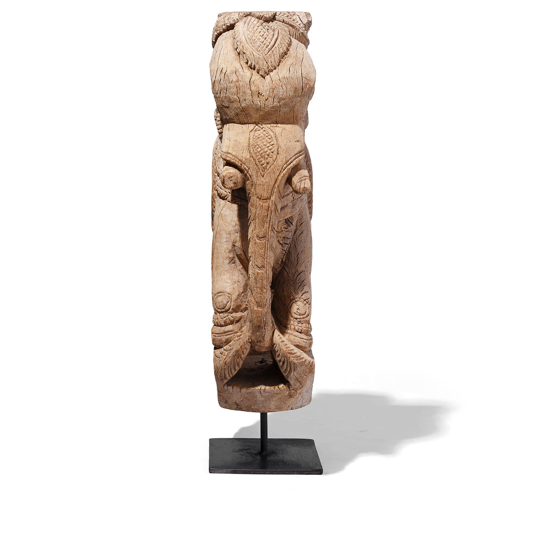 Front View Of Antique Indian Elephant Corbel On Stand | Indigo Antiques