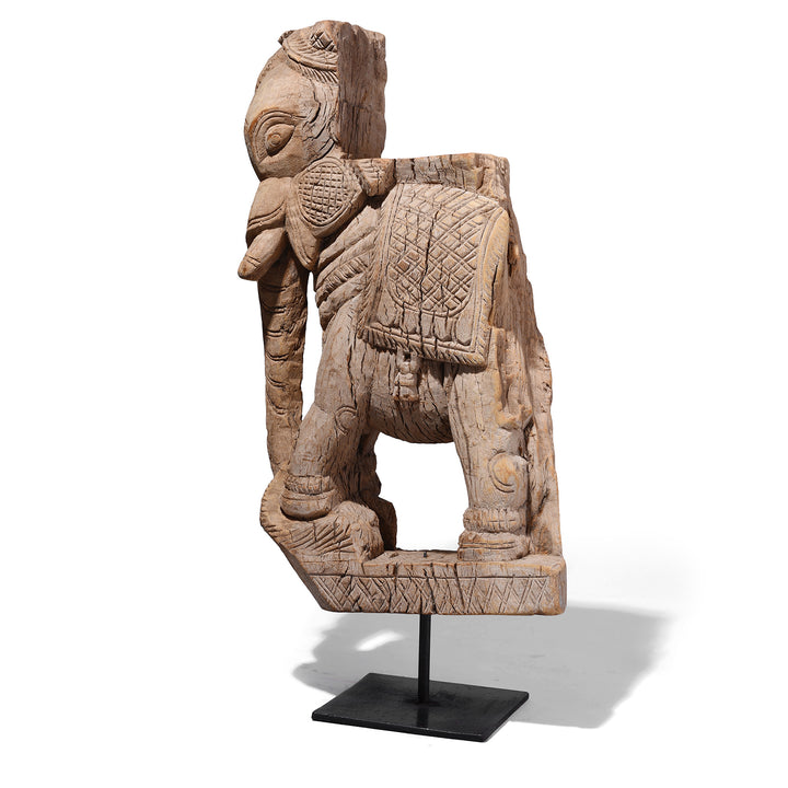 Side VIew Of Antique Indian Elephant Corbel On Stand | Indigo Antiques