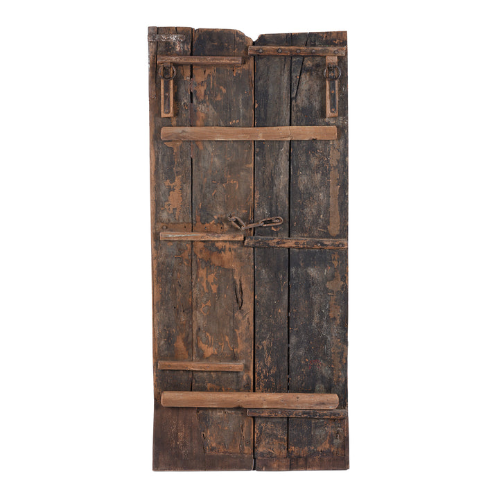 Back Of 18th Century Teak Temple Door From Kota Rajasthan With Intricate Geometric Latticework And Original Iron Fittings | Indigo Antiques