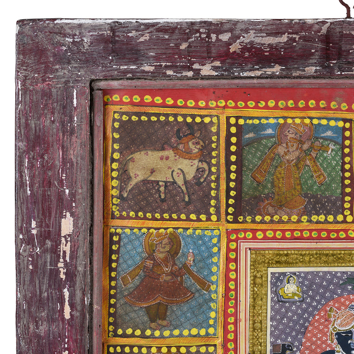 Corner Detail From Indian Sri Nathji & Jain Framed Print | Indigo Antiques