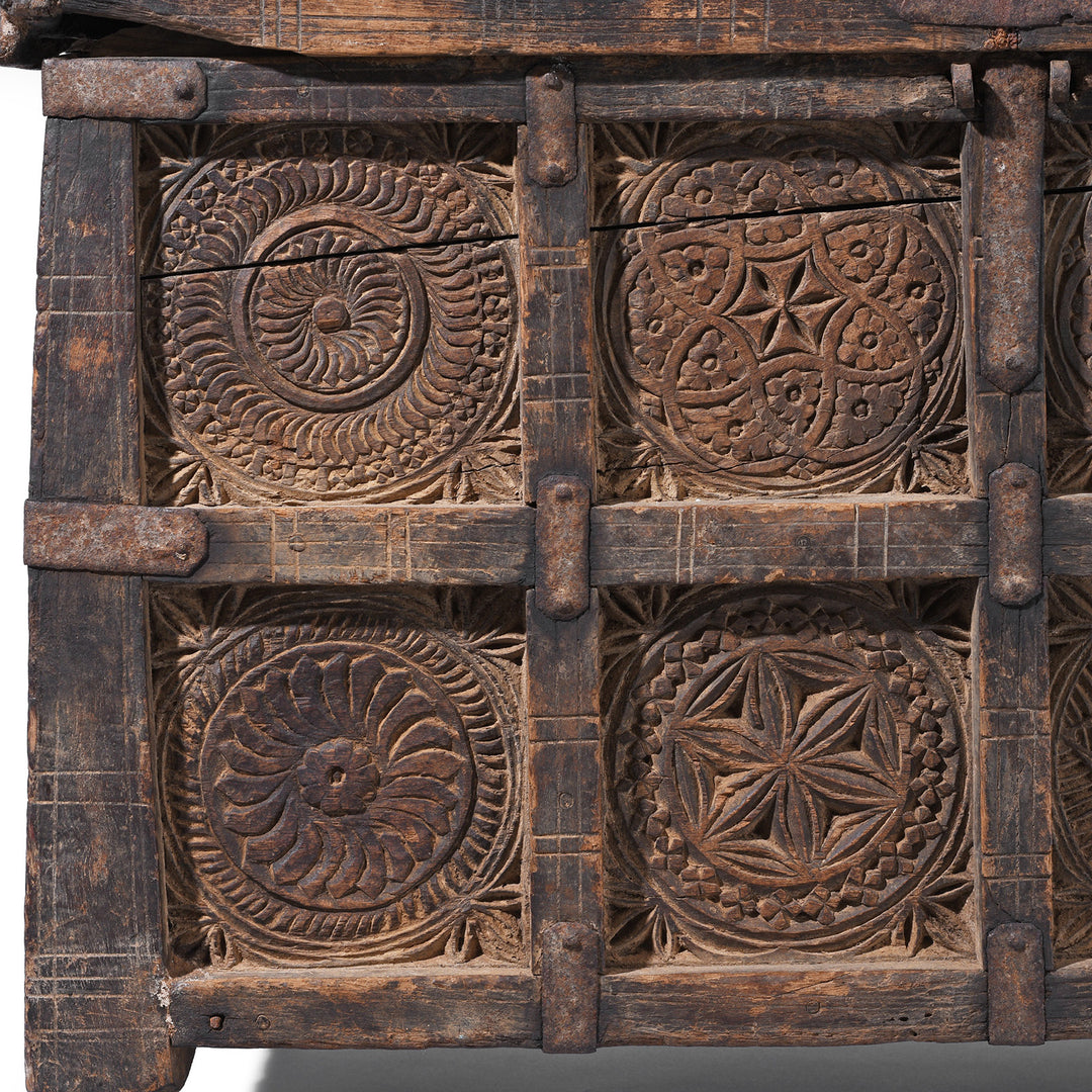 Carving Detail From Antique Indian Chip Carved Stick Box | Indigo Antiques