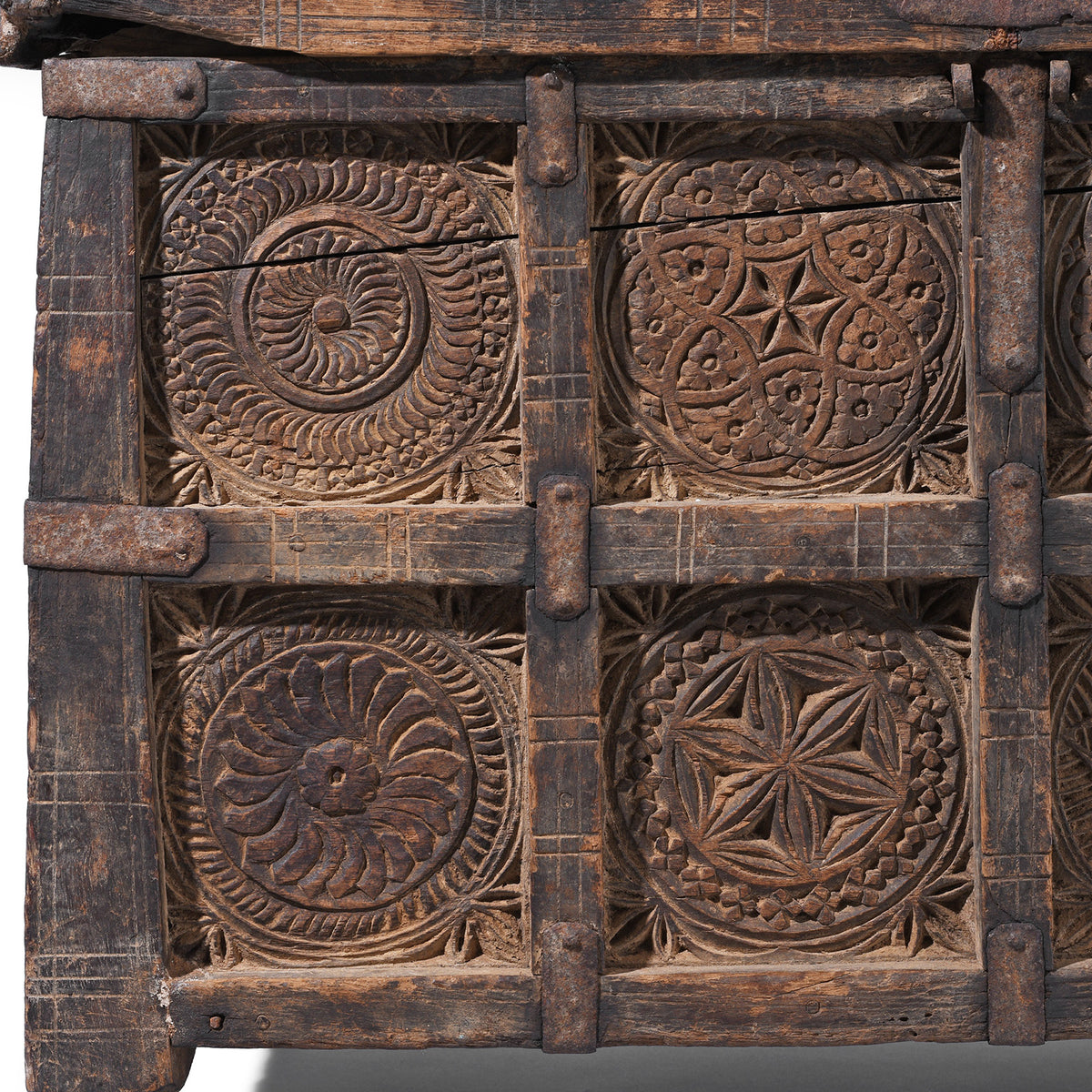 Carving Detail From Antique Indian Chip Carved Stick Box | Indigo Antiques