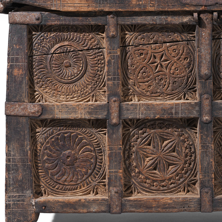 Carving Detail From Antique Indian Chip Carved Stick Box | Indigo Antiques