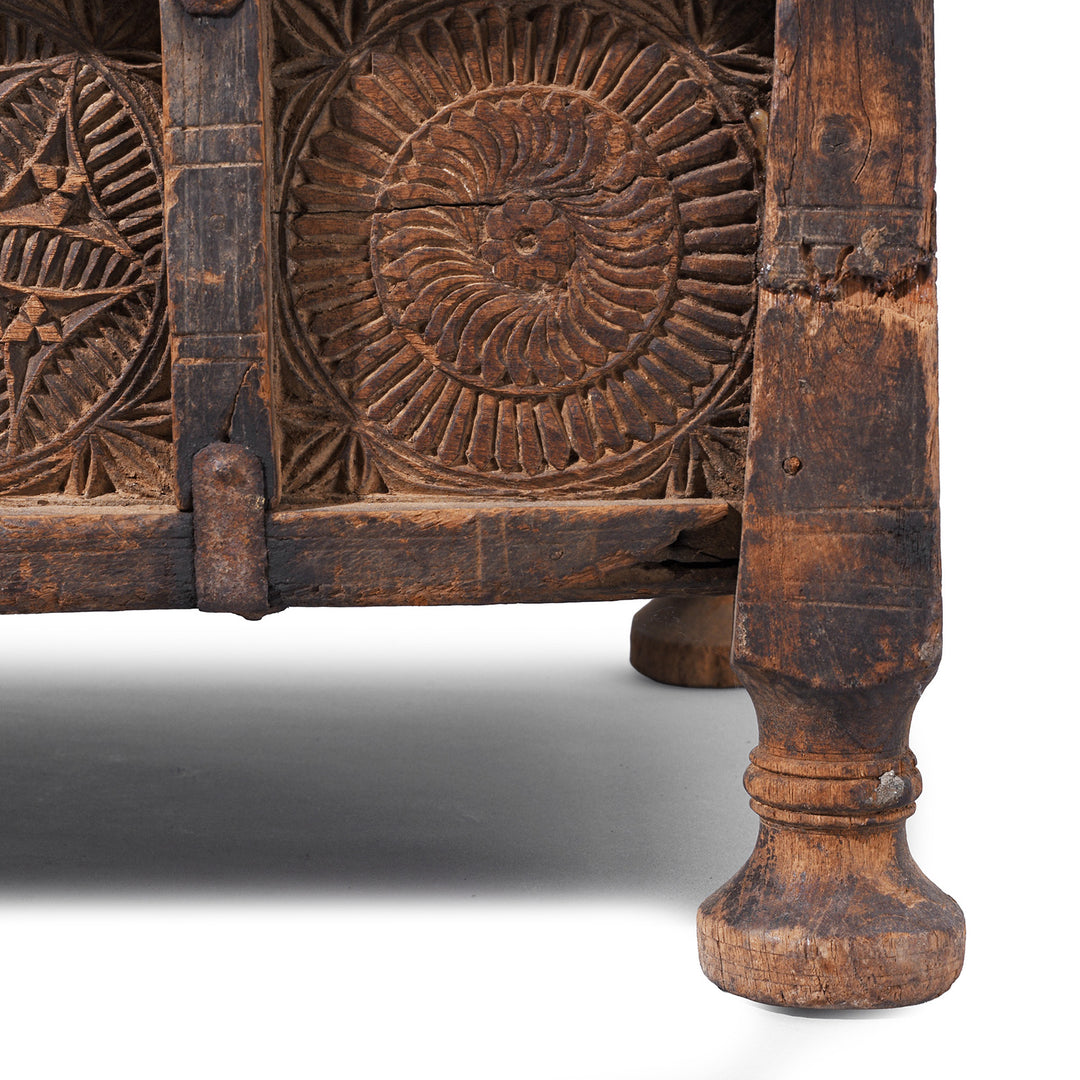 Feet Detail From Antique Indian Chip Carved Stick Box | Indigo Antiques