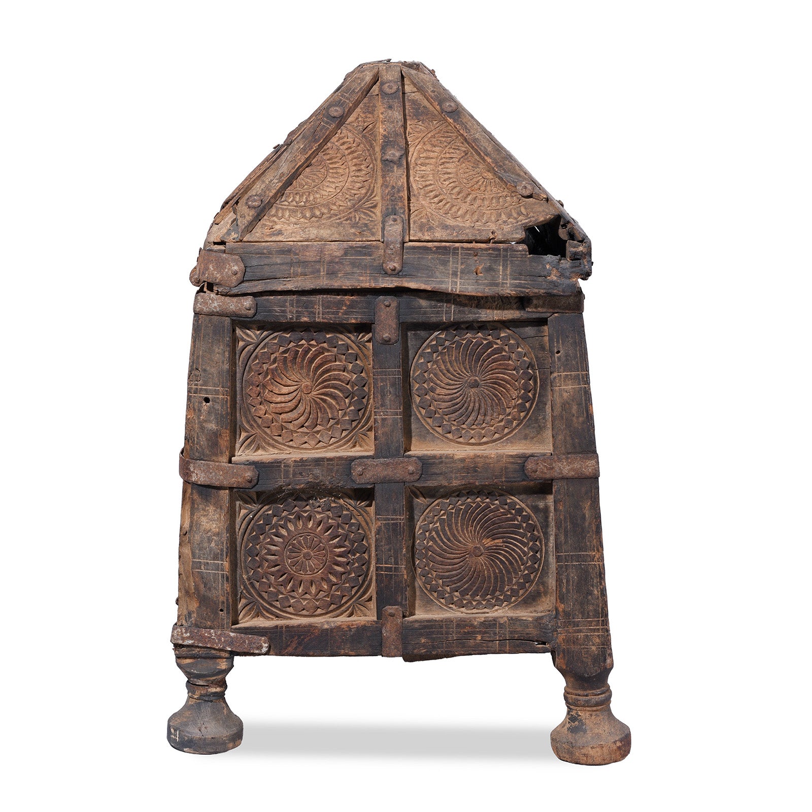Side View Of Antique Indian Chip Carved Stick Box | Indigo Antiques