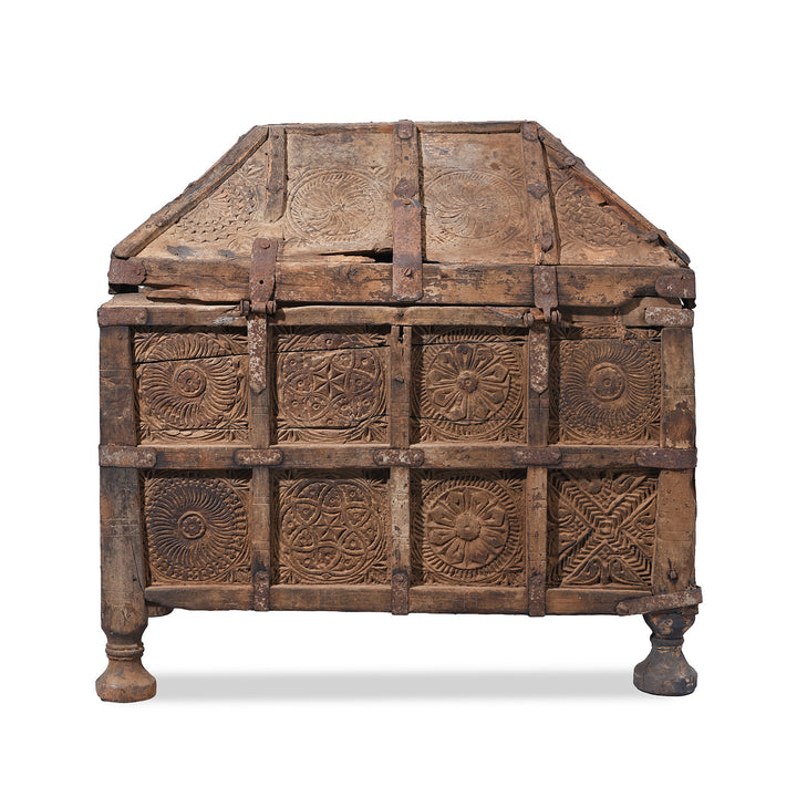 Back Of Antique Indian Chip Carved Stick Box | Indigo Antiques