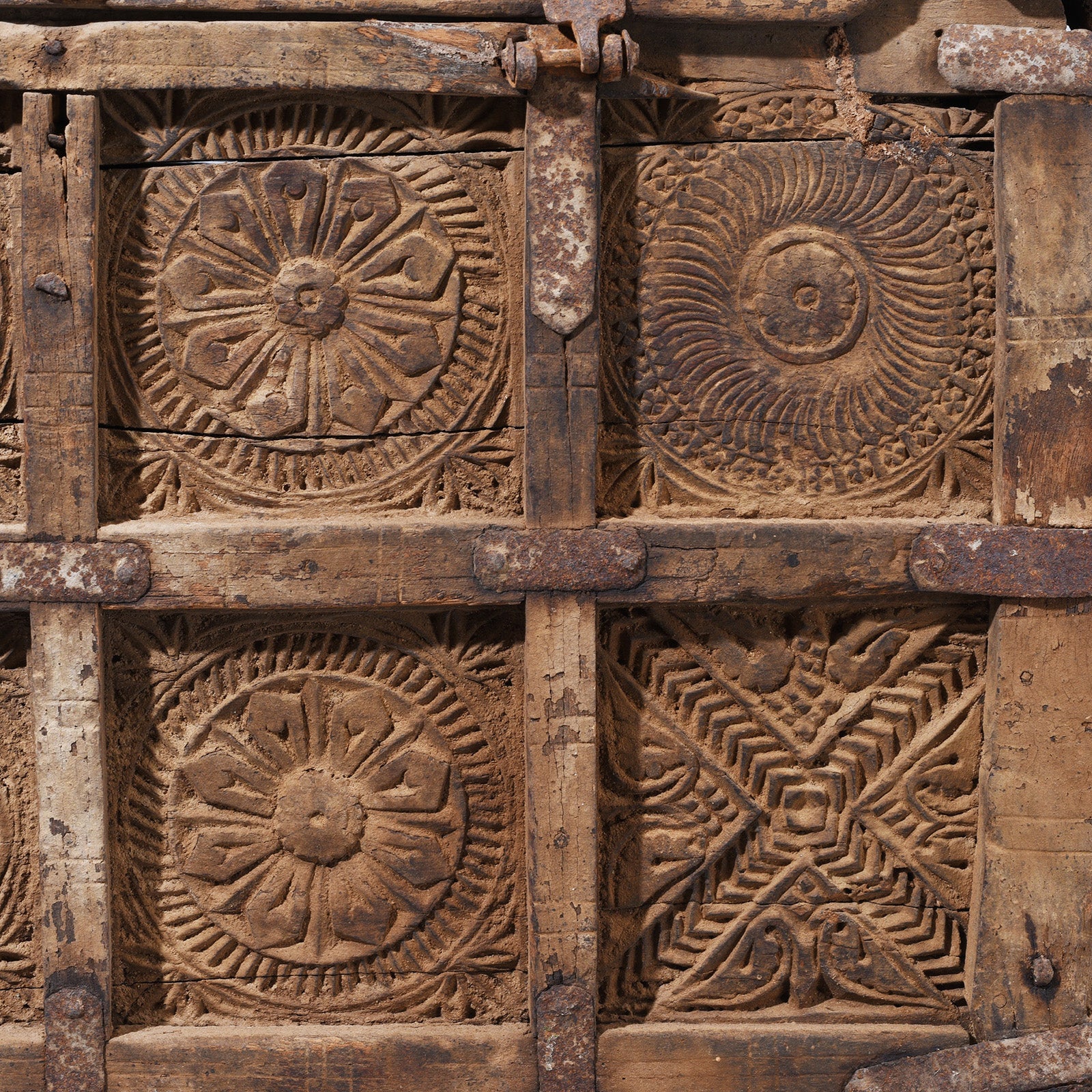 Carving Detail From Antique Indian Chip Carved Stick Box | Indigo Antiques