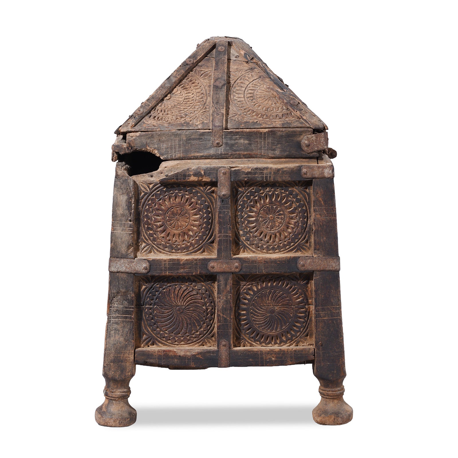 Side VIew Of Antique Indian Chip Carved Stick Box | Indigo Antiques