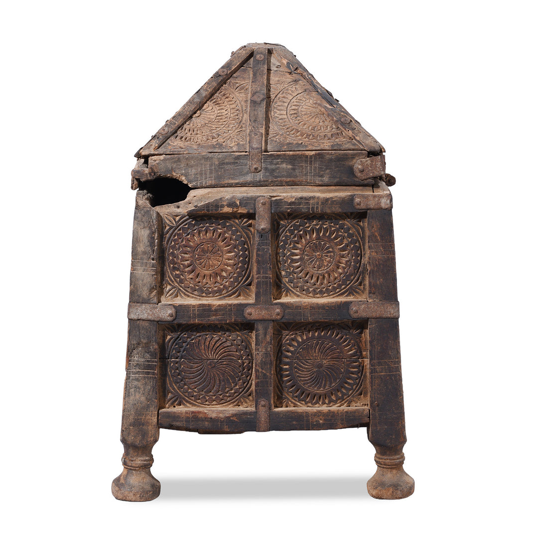 Side VIew Of Antique Indian Chip Carved Stick Box | Indigo Antiques