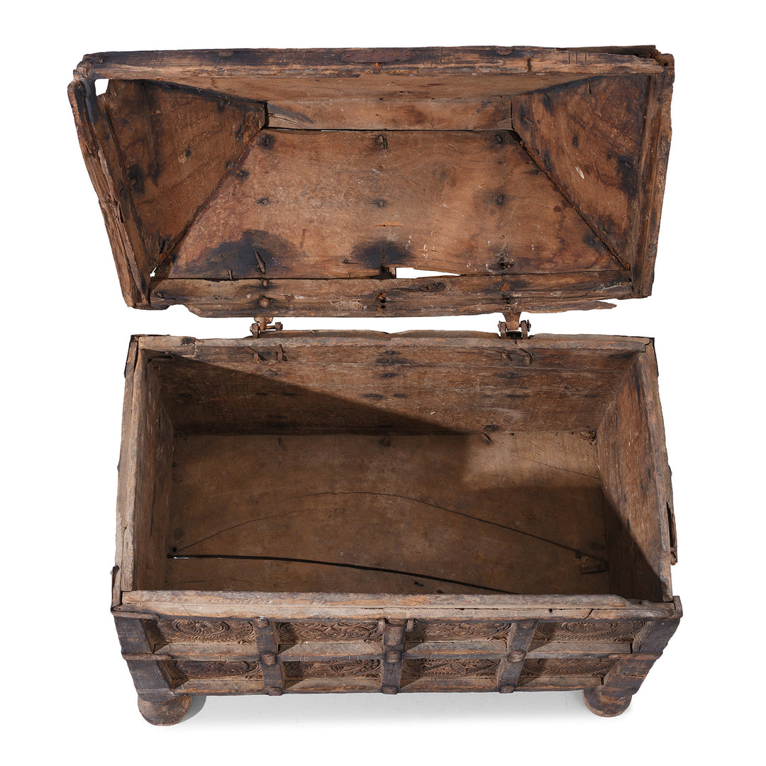 Interior Of Antique Indian Chip Carved Stick Box | Indigo Antiques