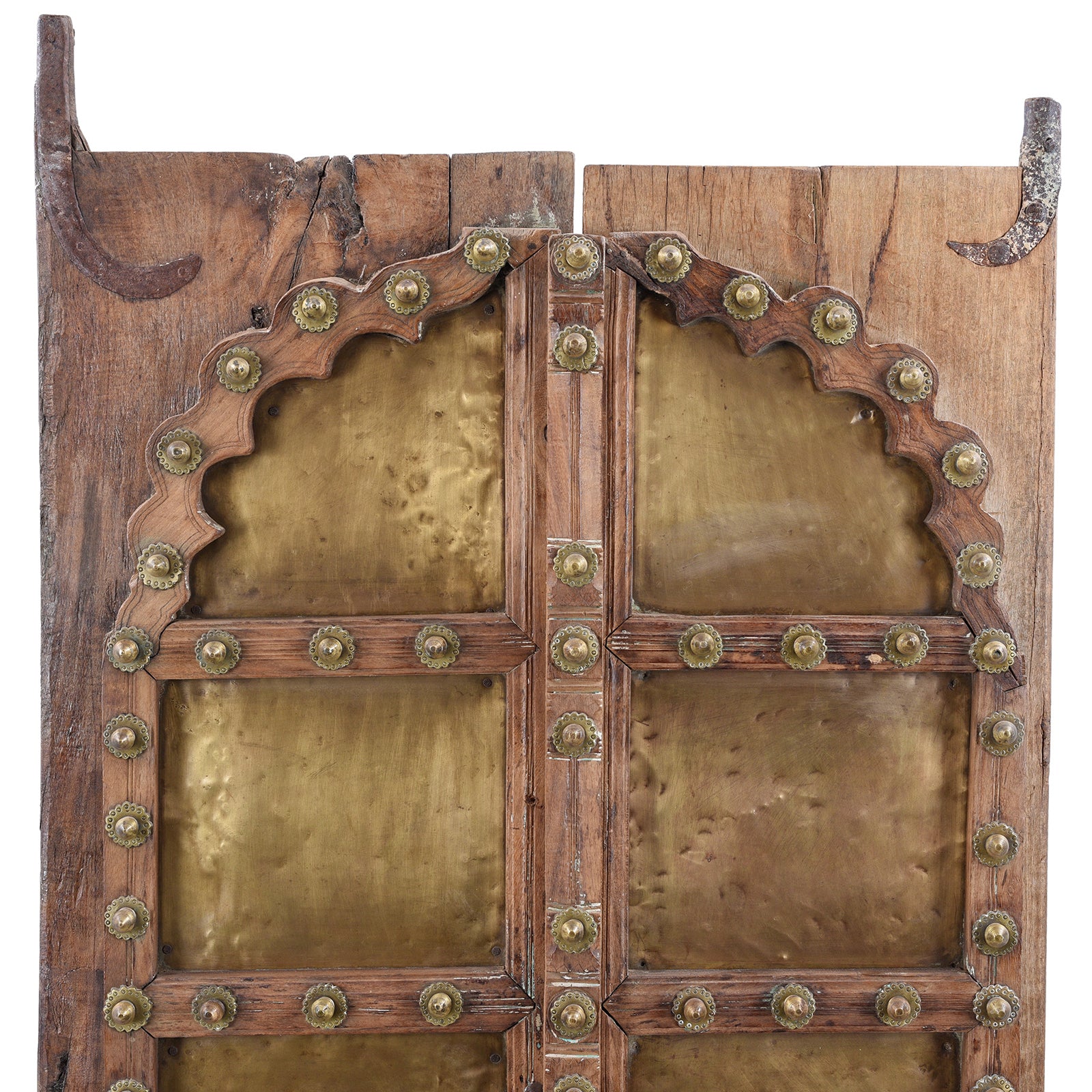 Arch Detail From 19th Century Shekhawati Sheesham Wood And Brass Door With Mughal Arch Detailing Mounted On Display Stand | Inigo Antiques