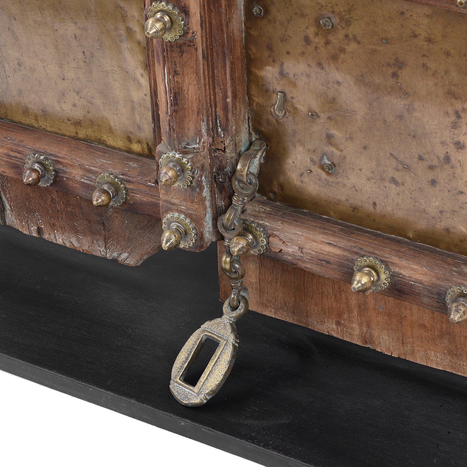 Door Latch Detail From 19th Century Shekhawati Sheesham Wood And Brass Door With Mughal Arch Detailing Mounted On Display Stand | Inigo Antiques