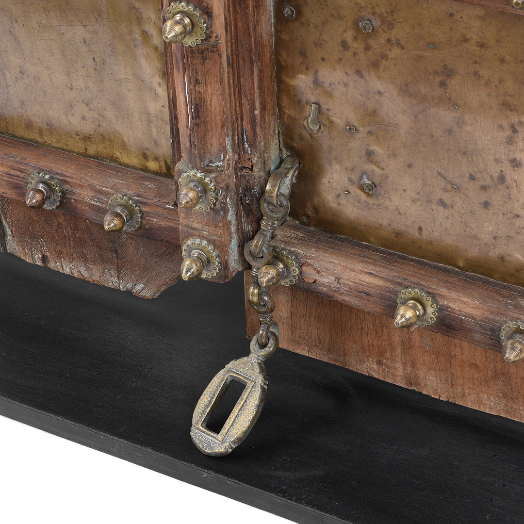 Door Latch Detail From 19th Century Shekhawati Sheesham Wood And Brass Door With Mughal Arch Detailing Mounted On Display Stand | Inigo Antiques