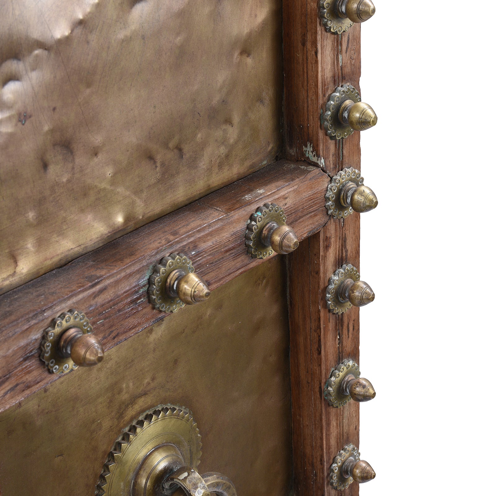Studs Detail From 19th Century Shekhawati Sheesham Wood And Brass Door With Mughal Arch Detailing Mounted On Display Stand | Inigo Antiques
