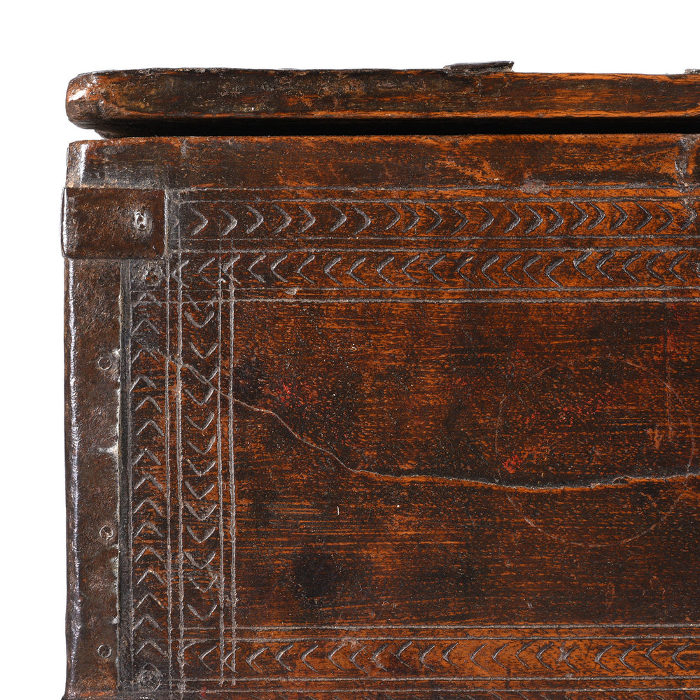 Corner Detail From Antique Chip Carved Roheda Merchants Box | Indigo Antiques