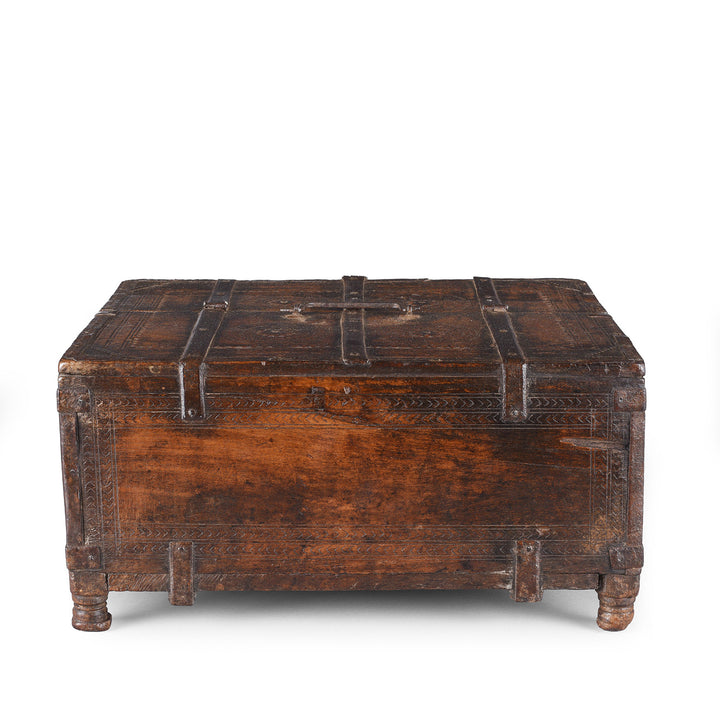 Back Of Antique Chip Carved Roheda Merchants Box | Indigo Antiques