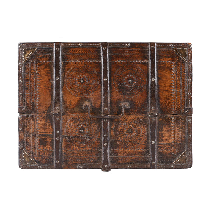Top Down View Of Antique Chip Carved Roheda Merchants Box | Indigo Antiques