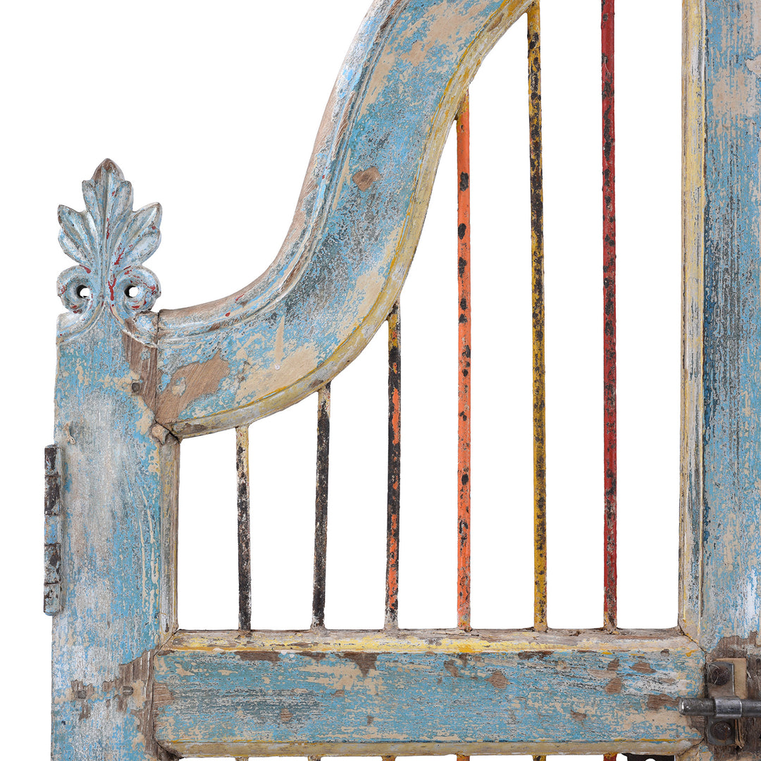 Detail From Antique Indian Large Blue Painted Temple Dog Gates