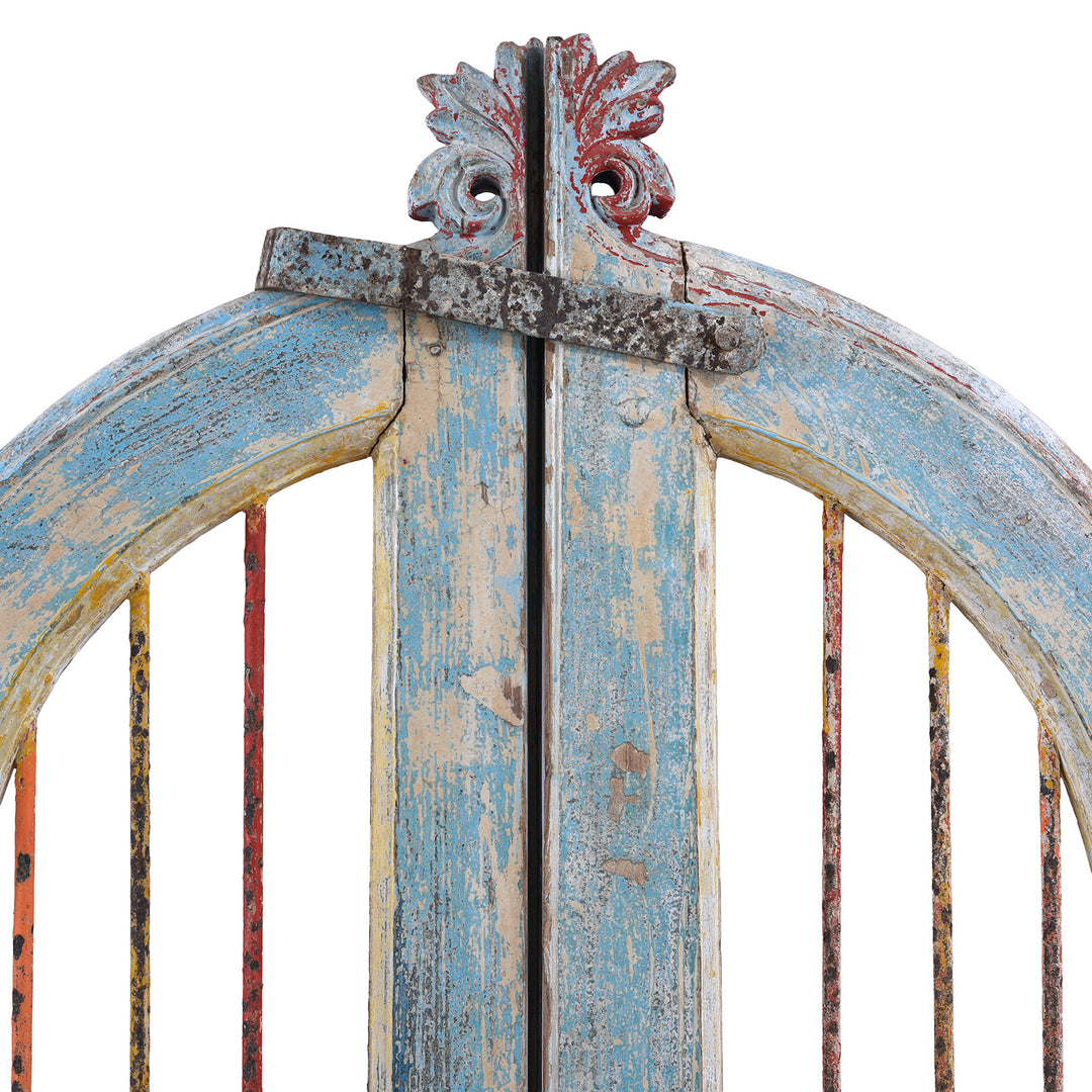 Detail From The Top Of Antique Indian Large Blue Painted Temple Dog Gates