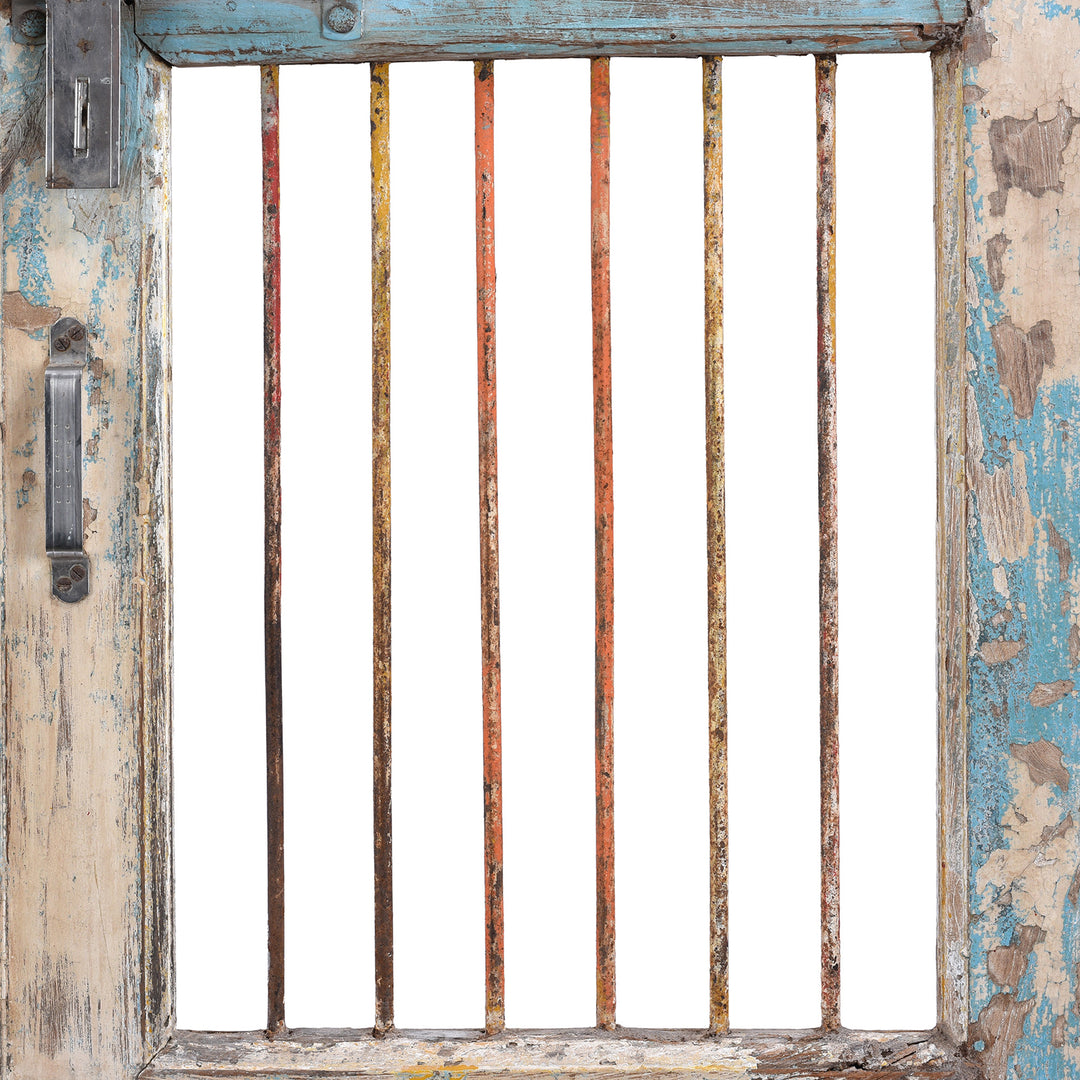 Bars Detail From Antique Indian Large Blue Painted Temple Dog Gates