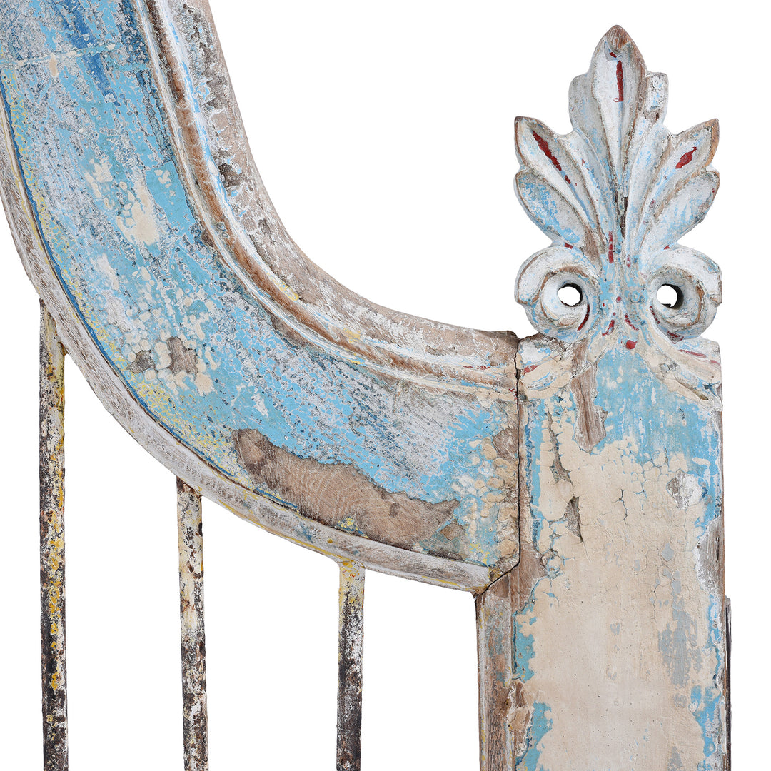 Carving Detail From Antique Indian Large Blue Painted Temple Dog Gates