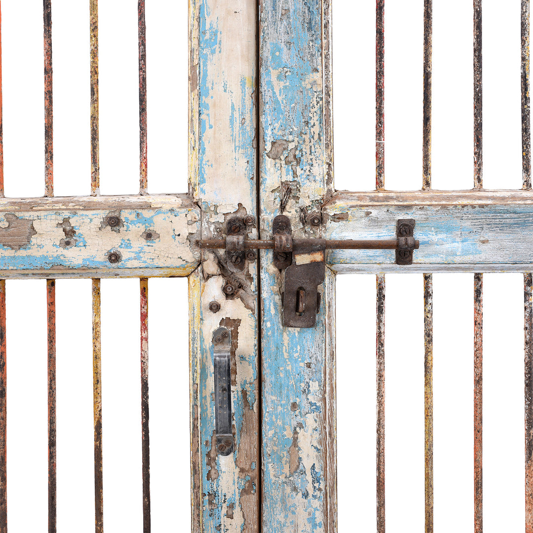 Bolt Detail From Reveres Of Antique Indian Large Blue Painted Temple Dog Gates