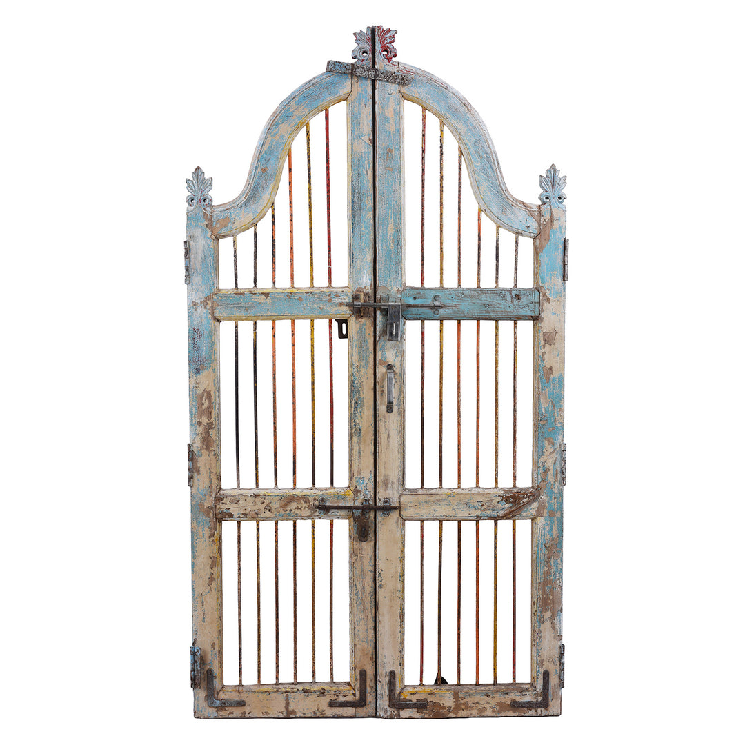 Antique Indian Large Blue Painted Temple Dog Gates