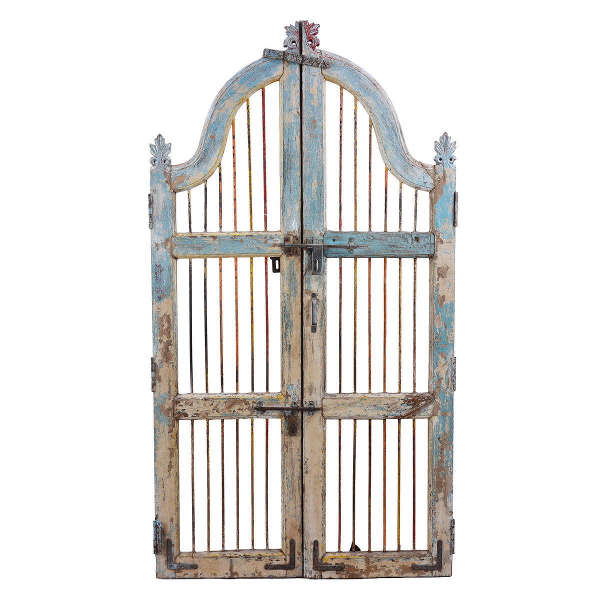 Antique Indian Large Blue Painted Temple Dog Gates
