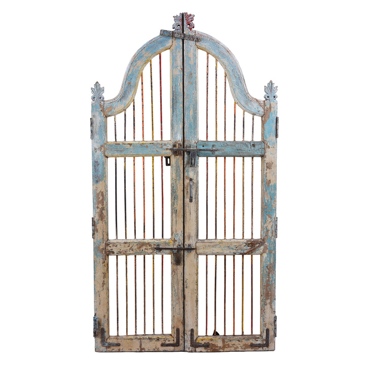 Antique Indian Large Blue Painted Temple Dog Gates