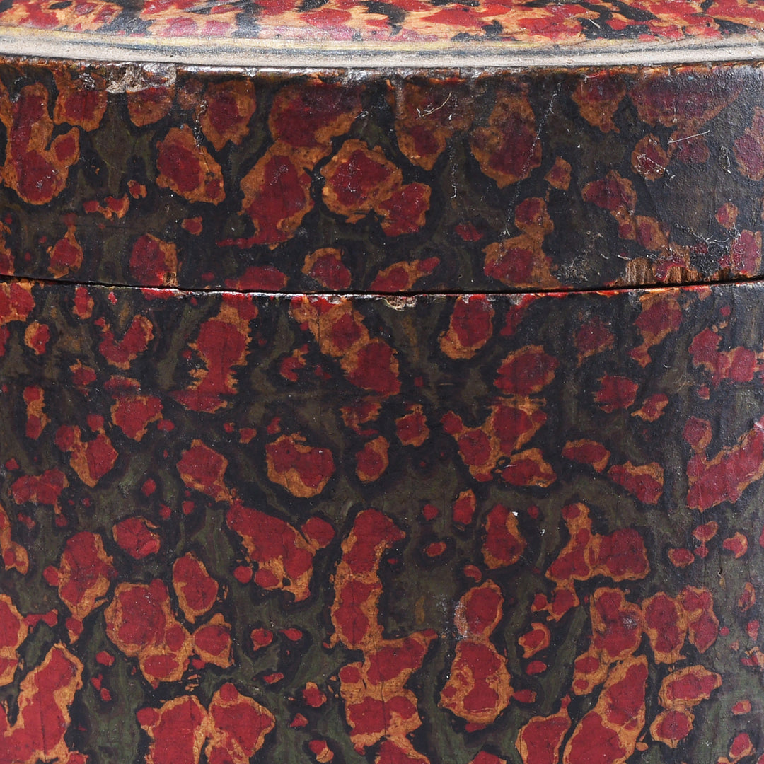 Detail From Lid Off View Of Antique Indian Scratchwork Lacquer Pot