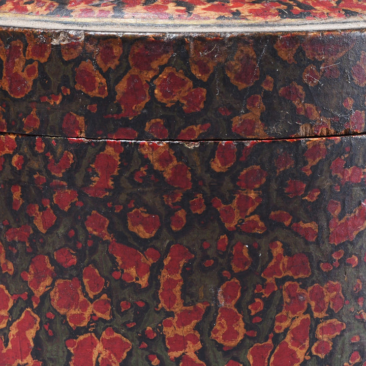 Detail From Lid Off View Of Antique Indian Scratchwork Lacquer Pot